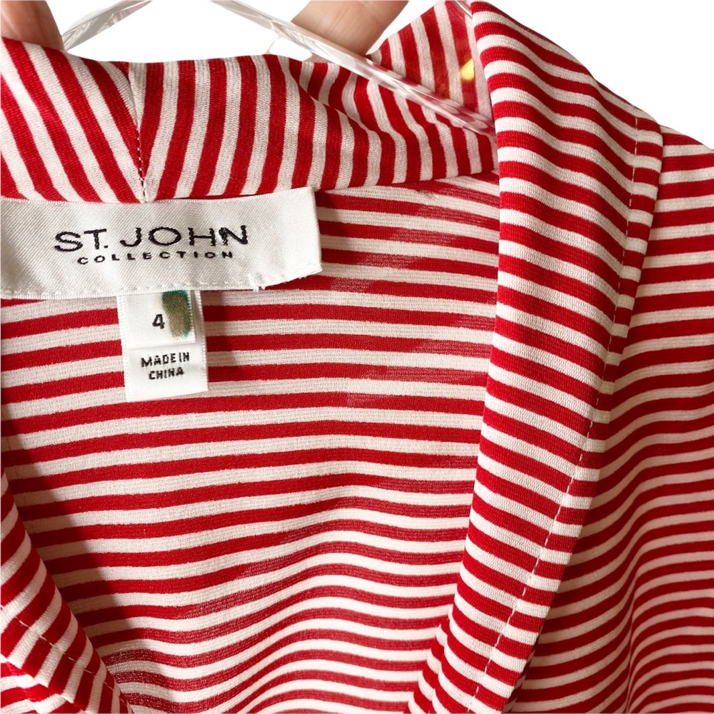 St. John Collection Red White Striped Parisian French Button Down Silk Blouse 4 - Picture 7 of 8